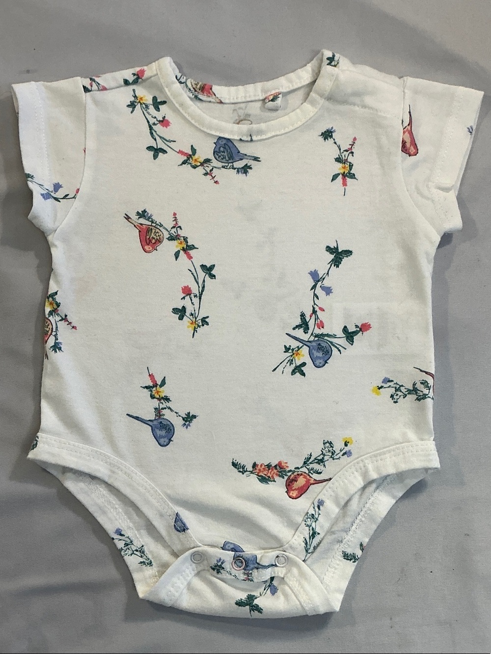 Jessica Simpson White Floral Infant Onesie with Pink & Green Accents